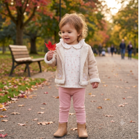 G11617INF: Baby Girls Shearling & Borg Jacket, Top & Pointelle Leggings (12-24 Months)